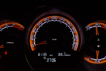 Dashboard of a modern car in the dark