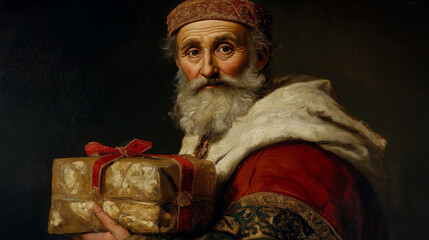 Saint Nicholas with a Sack of Gifts Saint Nicholas carrying a sack full of presents