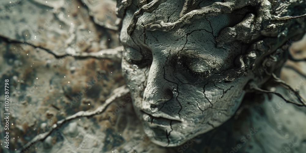 Aufkleber A detailed view of a stone statue's facial features, ideal for use in art, design or architecture projects
