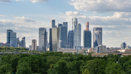 Fototapeta premium view of the skyscrapers of Moscow City at dusk