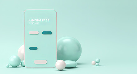 Obraz premium Sleek, minimalistic landing page mockup on a pastel background with geometric shapes