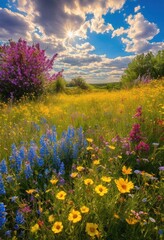 Obraz premium captivating vibrant nature scenes showcasing environmental changes flora fauna across diverse landscapes, greenery, trees, flowers, colors, sky, sunlight