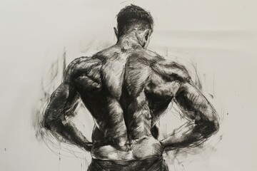 Fototapeta premium A simple illustration of a man's back in black and white