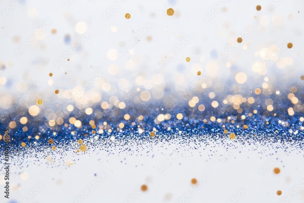 Poster a close-up shot of a blue and gold glitter background, perfect for adding some sparkle to your desig