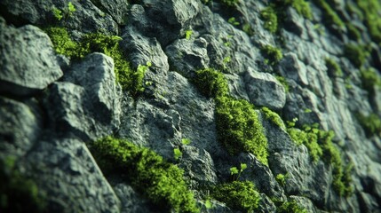 Moss Covered Stone Wall Natural Texture