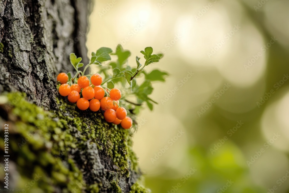 Poster a cluster of orange berries grows on a tree branch