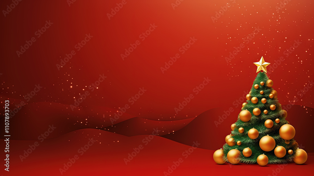 Poster christmas tree toy card template with baubles and copy space. contrast red and green greeting card f