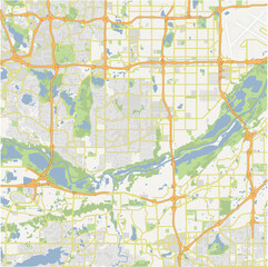 Obraz premium Map of Bloomington in Minnesota in a normal road map style. Contains layered vector with roads water, parks, etc.