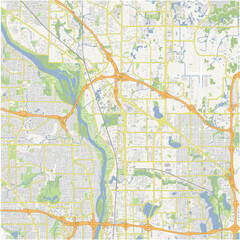 Map of Coon Rapids in Minnesota in a normal road map style. Contains layered vector with roads water, parks, etc.