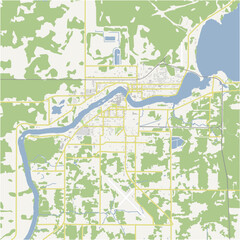 Map of International Falls in Minnesota in a normal road map style. Contains layered vector with roads water, parks, etc.