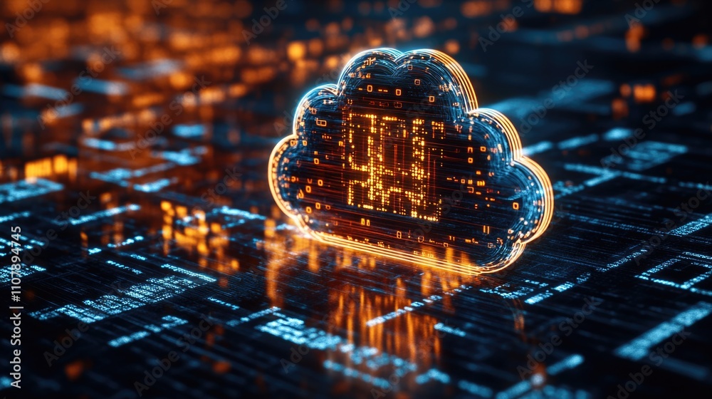 Aufkleber a glowing cloud icon sits atop a circuit board, representing cloud computing and innovation