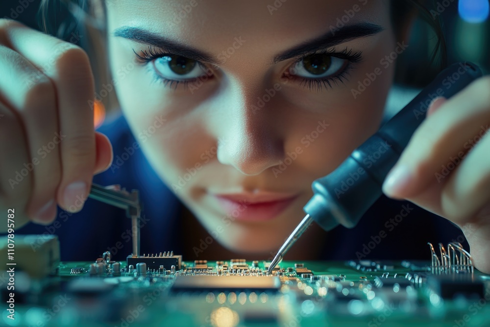 Poster a detailed view of an electronic component being worked on