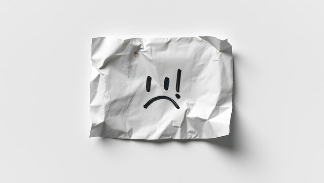 Tear-stained paper note with sad emoticon drawn, pathetic, weeping, pitiful