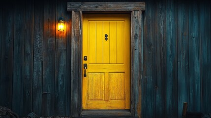 Rustic Yellow Door on Wooden Cabin