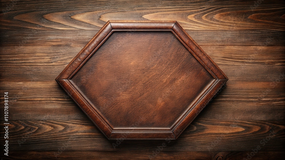 Poster a rustic octagonal wooden frame on a dark wood surface