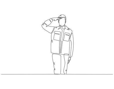 recommend clip art: Continuous one line drawing of soldier salute. One line drawing illustration of soldier salute for remembrance. Remembrance day concept single line. Editable outline