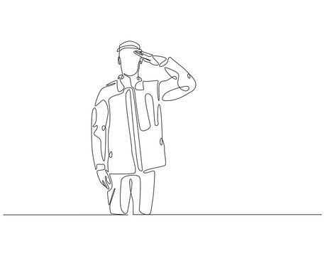 recommend clip art: Continuous one line drawing of soldier salute. One line drawing illustration of soldier salute for remembrance. Remembrance day concept single line. Editable outline