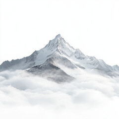 Obraz premium majestic mountain peak rises above sea of clouds, creating serene and tranquil atmosphere. pristine white background enhances beauty of landscape