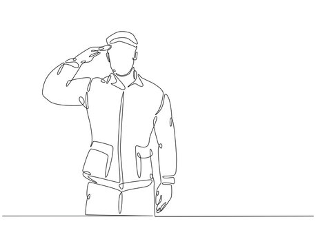 recommend clip art: Continuous one line drawing of soldier salute. One line drawing illustration of soldier salute for remembrance. Remembrance day concept single line. Editable outline