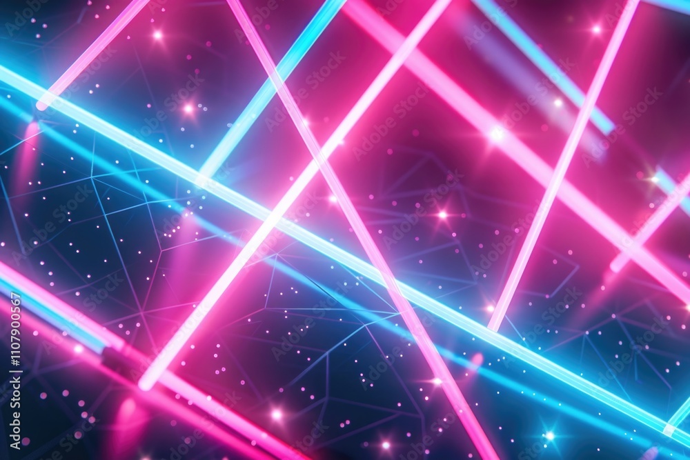 Poster a futuristic neon background with stars and lines, great for sci-fi or tech-related designs