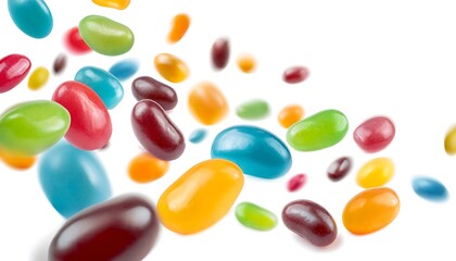 colorful jelly beans falling cut out isolated over a transparent png background, cut out