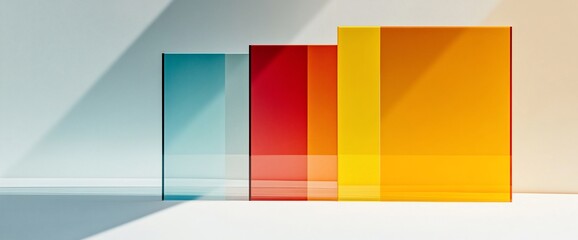 Fototapeta premium Colorful translucent glass panels on white background.