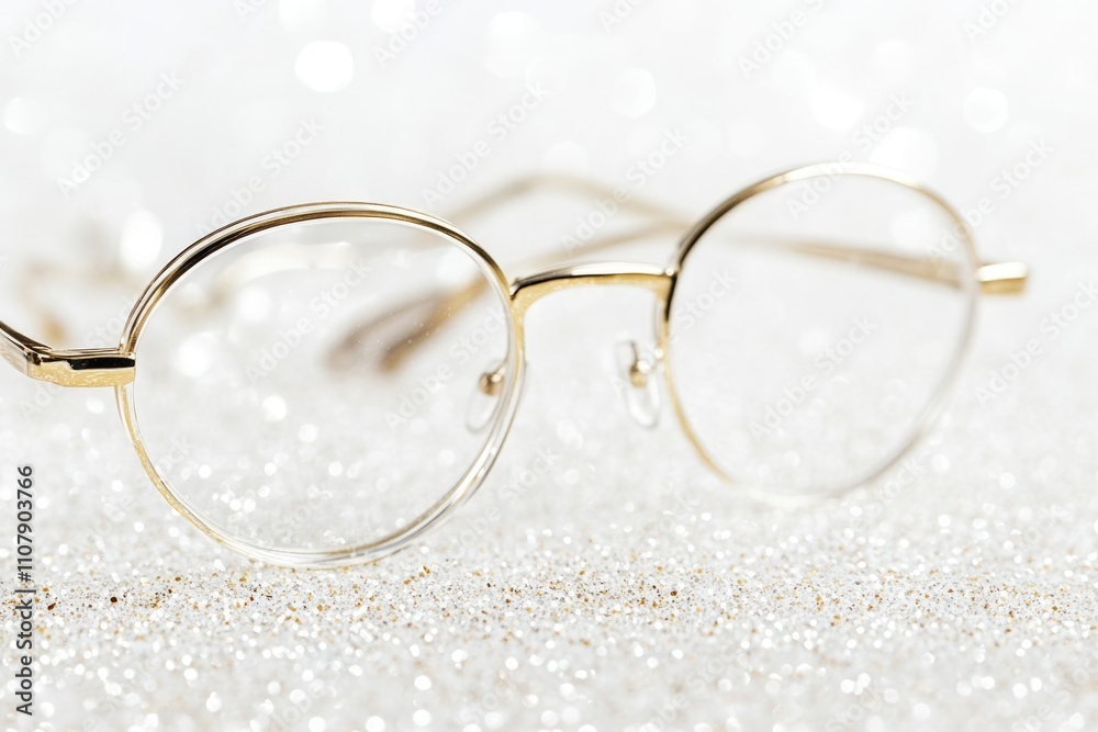 Poster a pair of glasses resting on a table surface