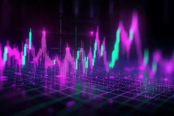  Cryptocurrency price chart, purple-green neon color, dark background 