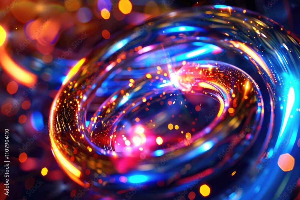 Poster a spiral shaped object with bright lights in the background, great for sci-fi or futuristic concepts