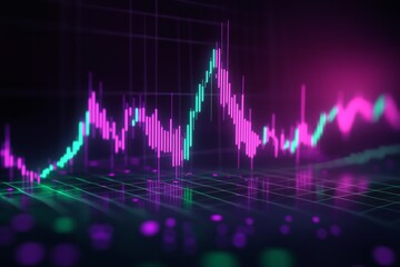  Cryptocurrency price chart, purple-green neon color, dark background 