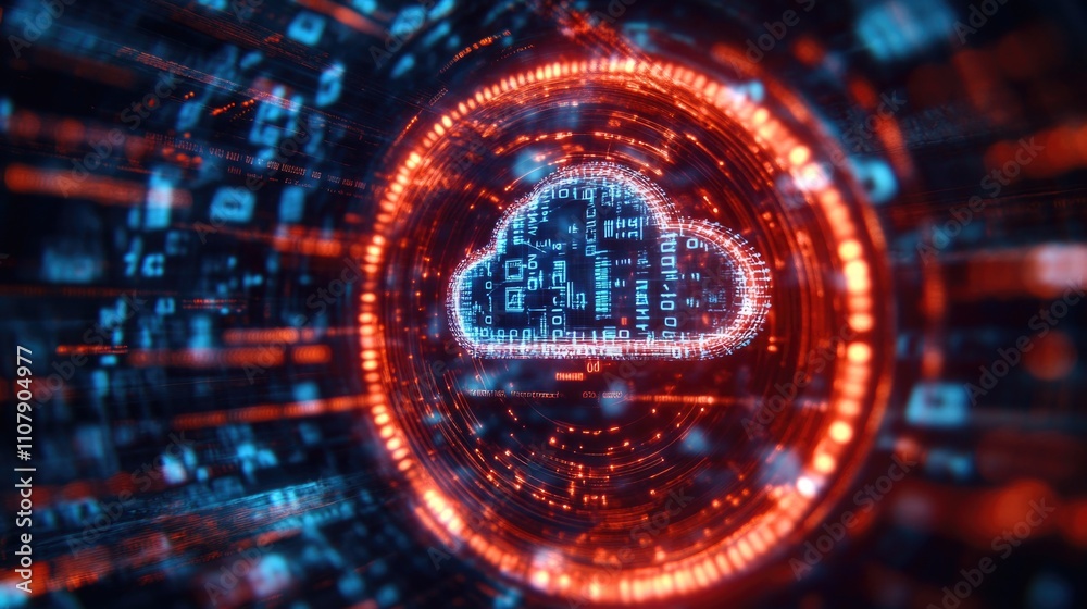 Poster A computer chip in the shape of a cloud, suitable for illustrations and designs related to technology and innovation