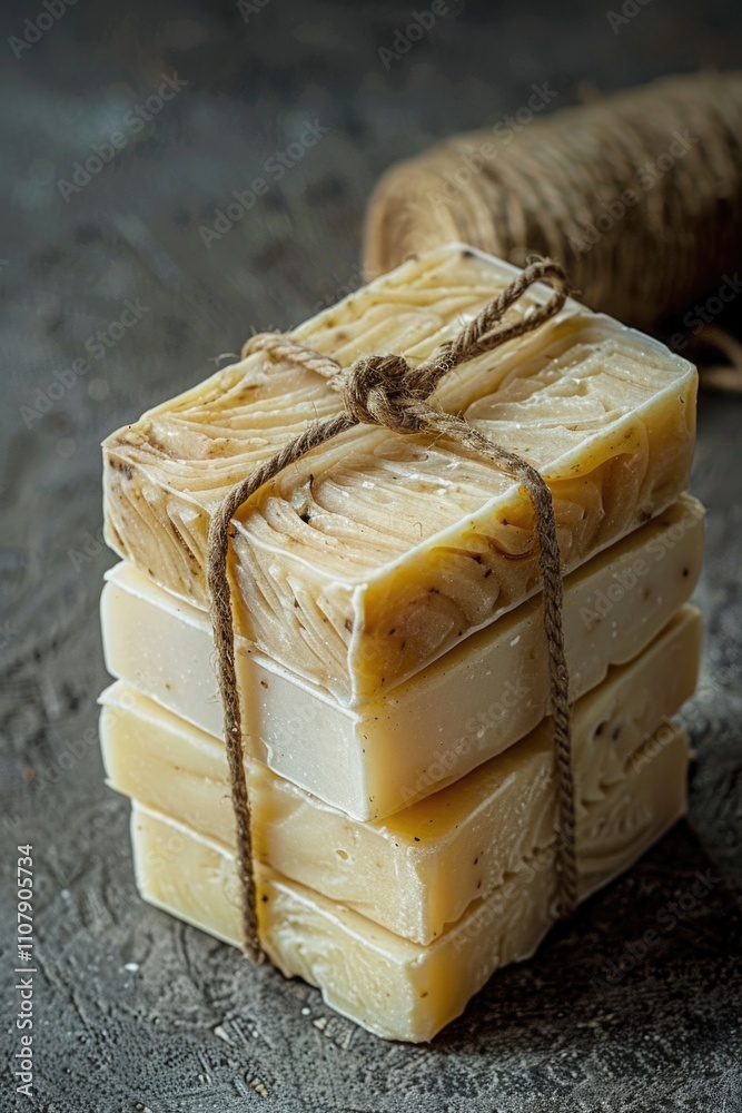 Poster a bundle of soap bars wrapped in twine, perfect for storage or gifting