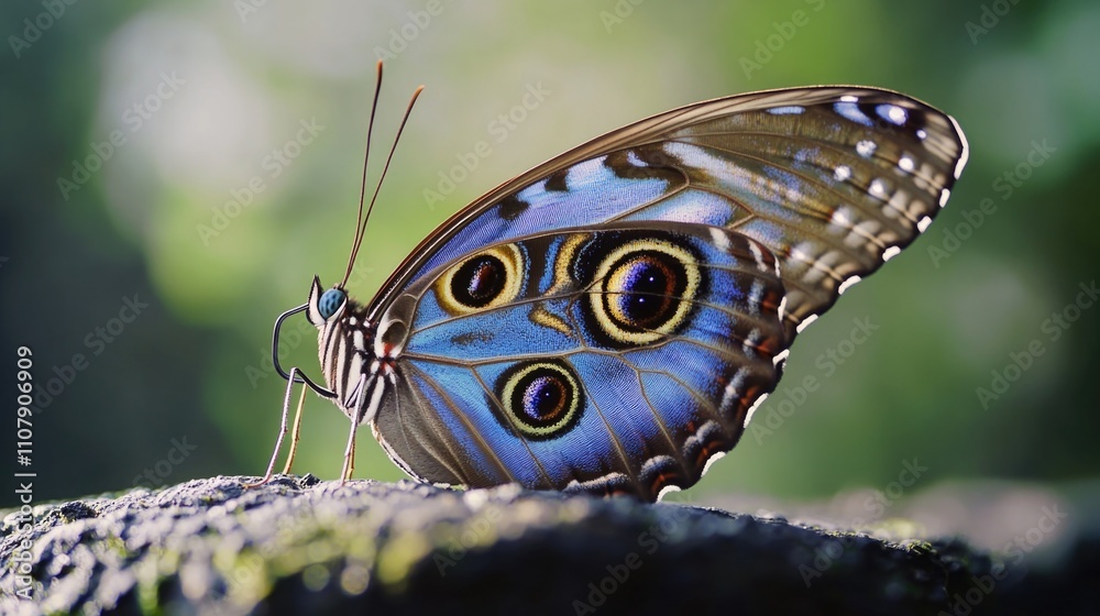 Poster close-up of a butterfly perched on a rock, emphasizing its delicate features and the natural surroun
