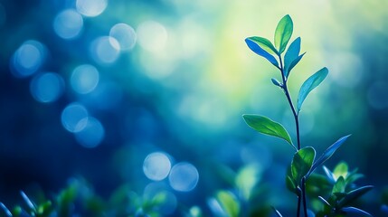 Fototapeta premium Fresh green leaves in the foreground, sunlight shining through.