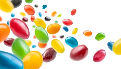 colorful jelly beans falling cut out isolated over a transparent png background, cut out