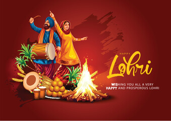 Happy Lohri festival of Punjab India background. abstract vector illustration banner design