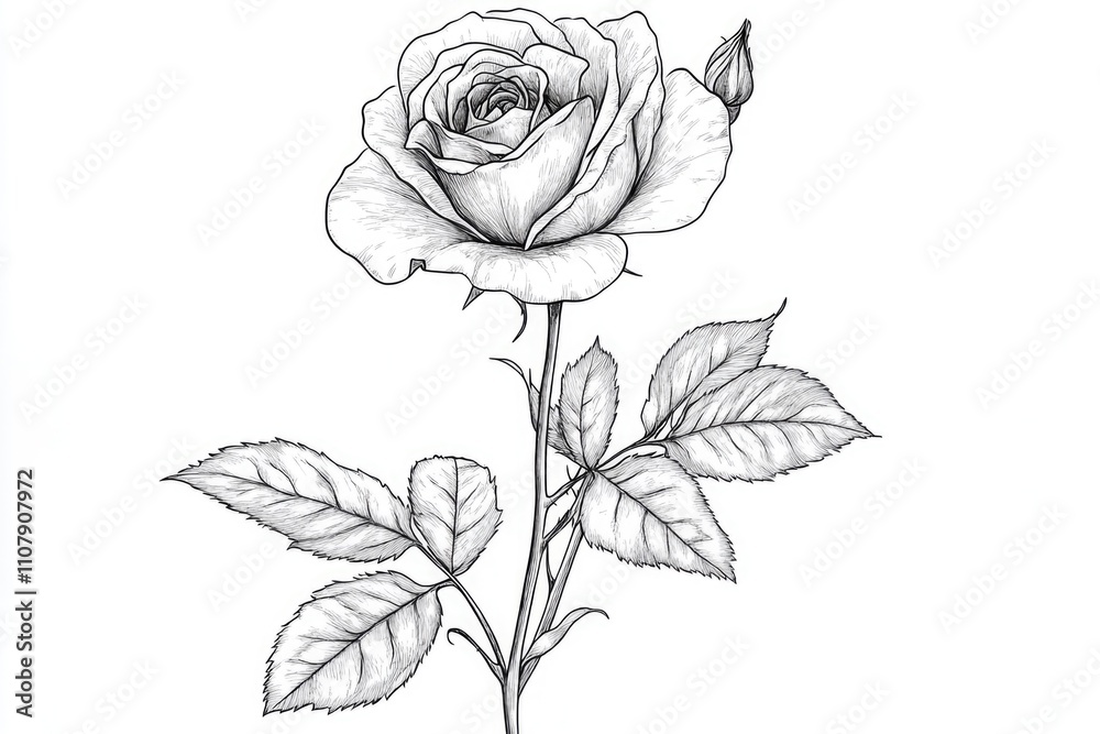 Poster a simple and elegant illustration of a rose on a white background, suitable for various design proje