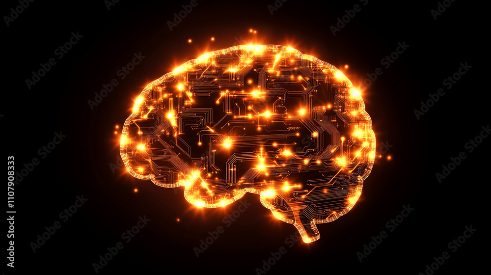 Aufkleber Neural network representation glowing with circuitry and light in dark background
