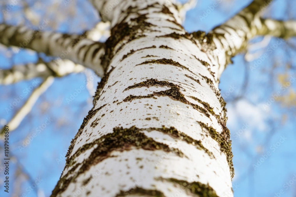 Poster A detailed view of a tree trunk without leaves, suitable for use in nature-themed designs or as a textured background