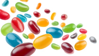 colorful jelly beans falling cut out isolated over a transparent png background, cut out