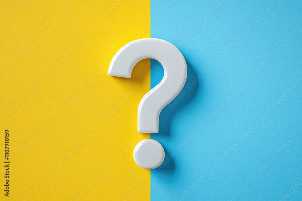 Poster a simple white question mark icon on a bright yellow and blue background