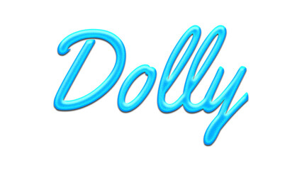 Fototapeta premium Glowing blue effect of name Dolly on white background. 