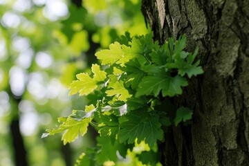 Obraz premium Detailed shot of a tree's bark and foliage, suitable for natural or environmental use cases