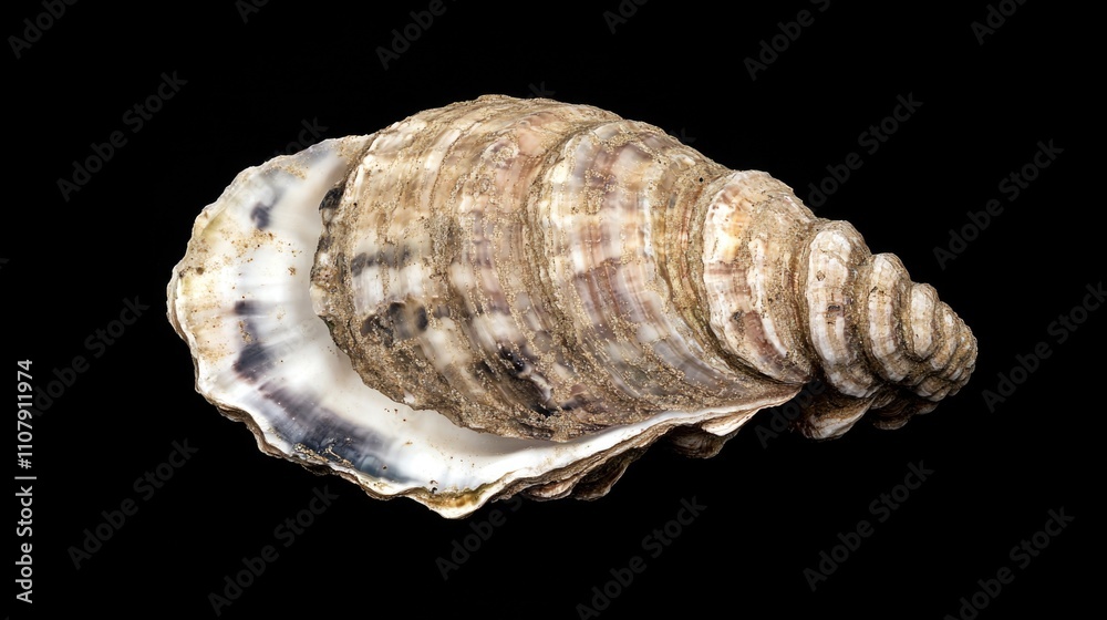 Poster A detailed view of a seashell on a dark background, perfect for using as a design element or illustration