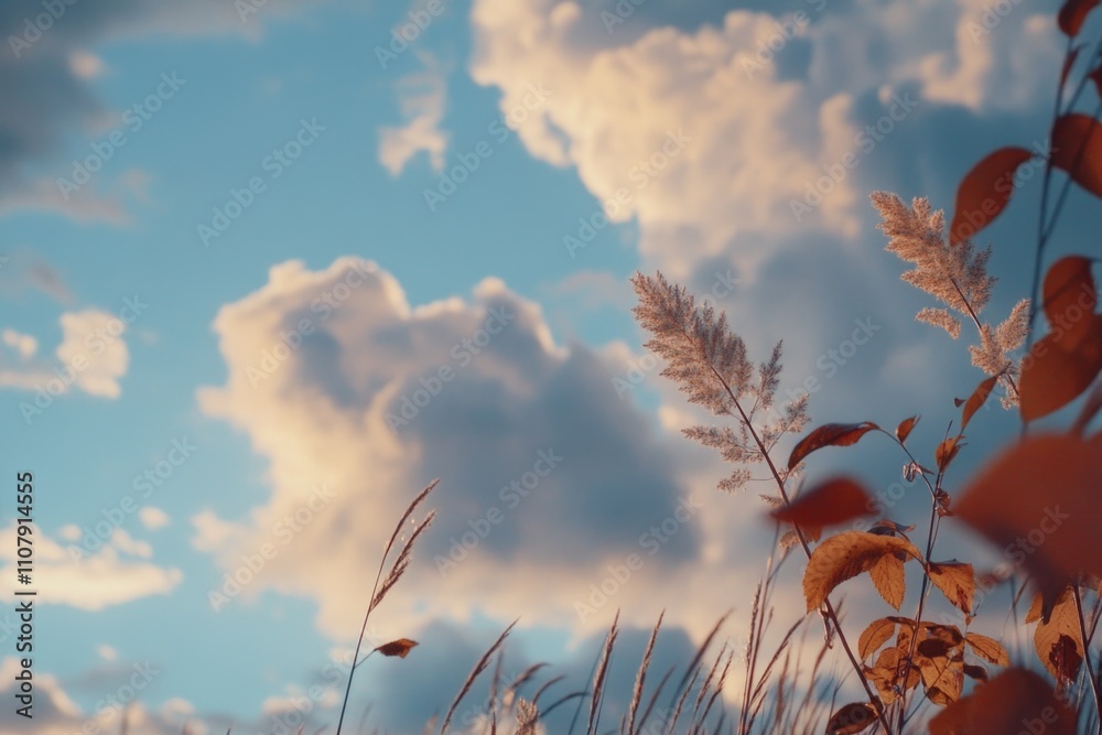 Poster A scenic view of a field of tall grass with clouds in the background, suitable for use as a nature backdrop or scenery element