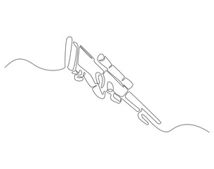 Obraz premium Continuous one line drawing of sniper rifle. One line drawing illustration of army weapon sniper. Military weapon, soldier equipment concept line art. Editable outline