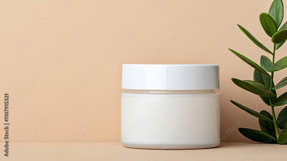 Poster white cosmetic cream jar mockup showing simple branding on beige background