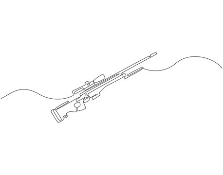 recommend clip art: Continuous one line drawing of sniper rifle. One line drawing illustration of army weapon sniper. Military weapon, soldier equipment concept line art. Editable outline