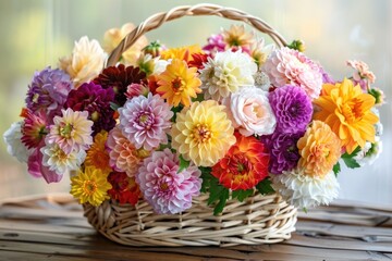 Fototapeta premium A basket filled with many different colored flowers