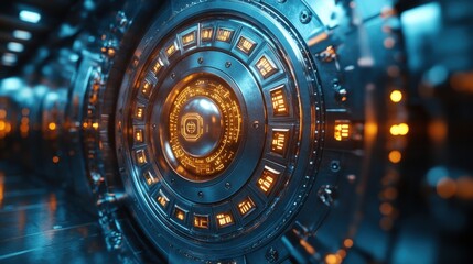 Fototapeta premium safe box with digital sphere background 3d rendering